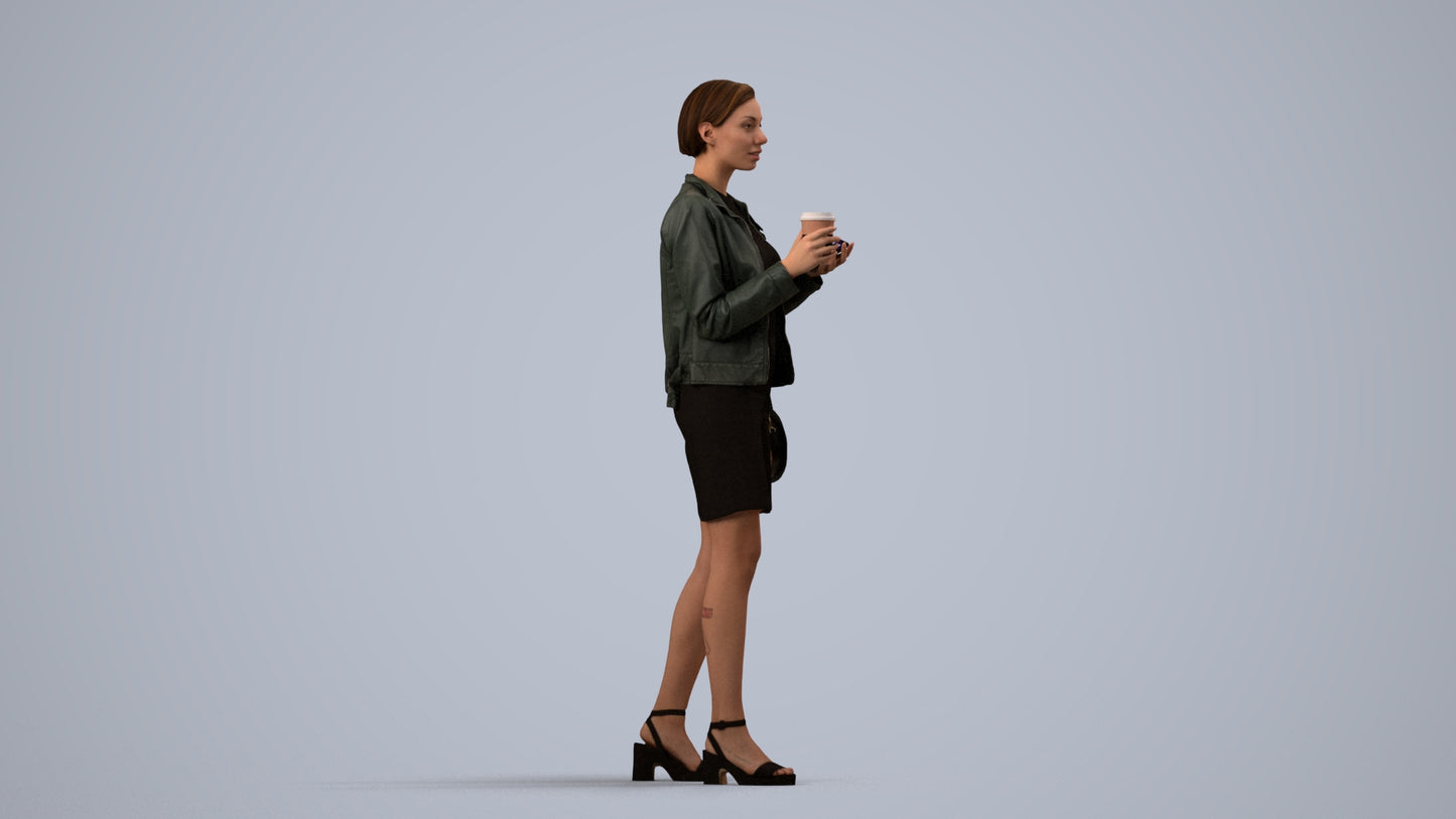 realistic 3D people woman casual standing, render-ready for V-Ray and Corona, FBX OBJ, side view render