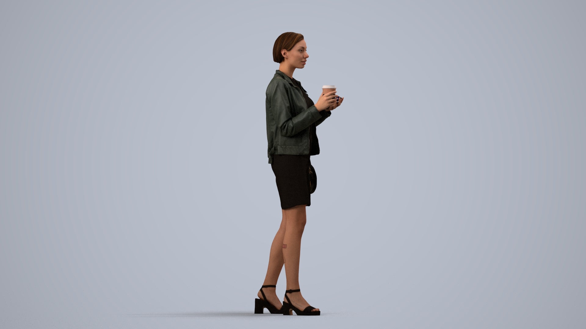 realistic 3D people woman casual standing, render-ready for V-Ray and Corona, FBX OBJ, side view render
