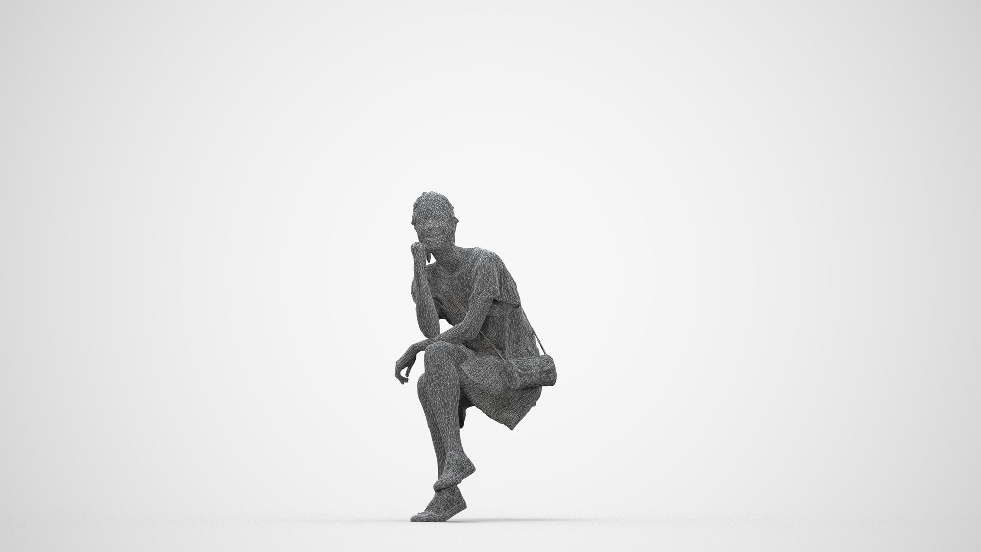 scanned 3D woman casual sitting, photogrammetry people for Enscape and V-Ray, wireframe back view
