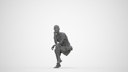 scanned 3D woman casual sitting, photogrammetry people for Enscape and V-Ray, wireframe back view