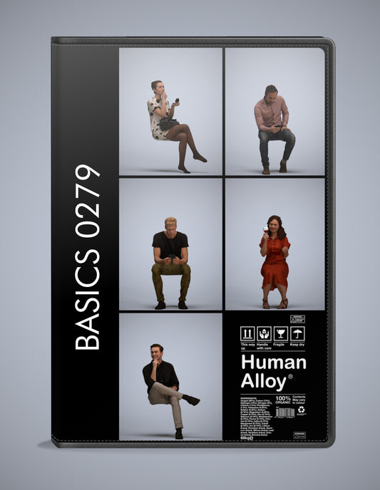 3D human models sitting bundle, 5 photogrammetry scanned people for archviz