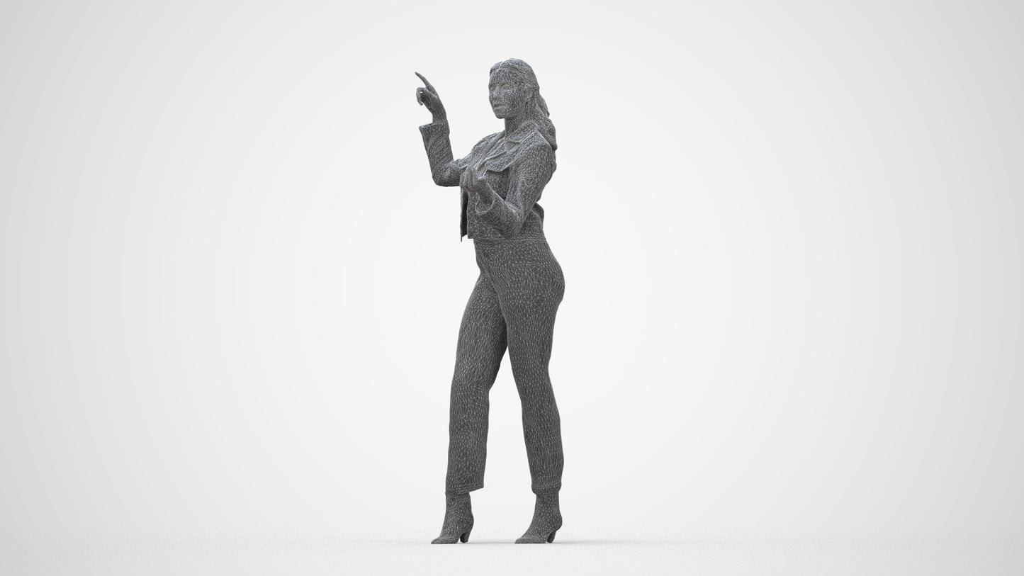 3D scanned woman standing business, photorealistic archviz people for Enscape and SketchUp, wireframe back view
