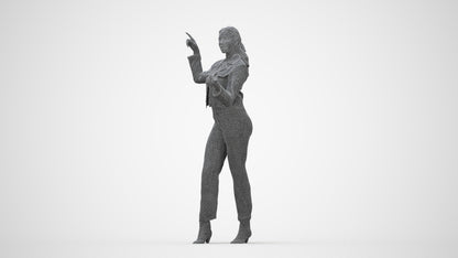 3D scanned woman standing business, photorealistic archviz people for Enscape and SketchUp, wireframe back view