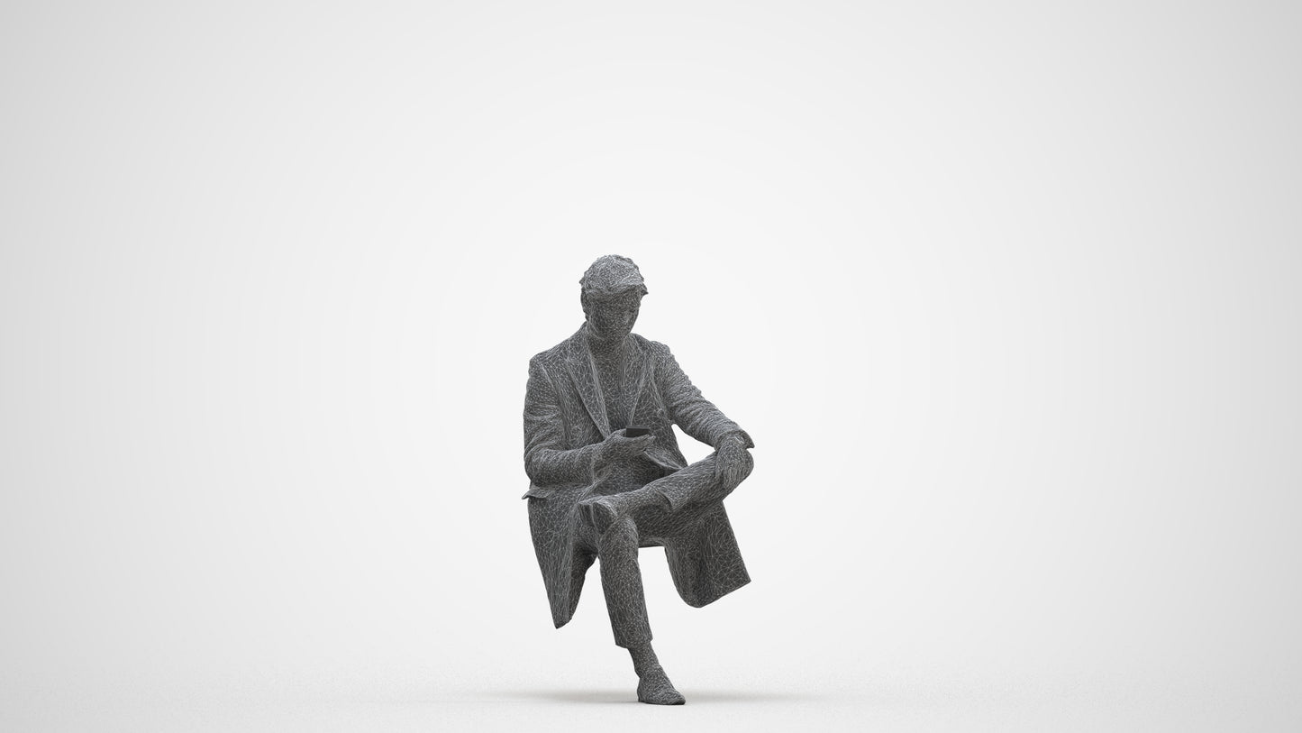3D people model man business sitting, scanned human for 3ds Max rendering, three-quarter front view render