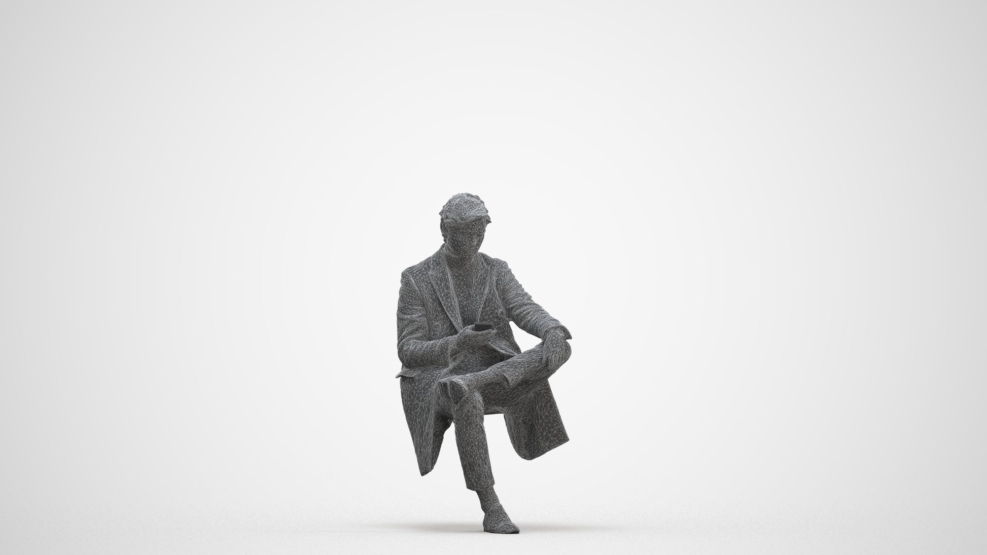 3D people model man business sitting, scanned human for 3ds Max rendering, three-quarter front view render