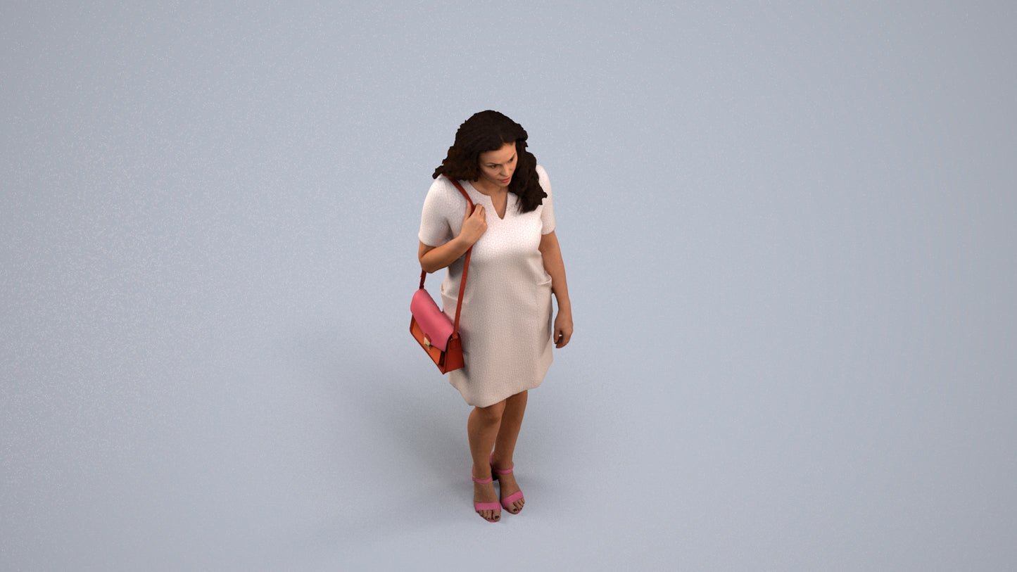realistic 3D woman business standing, scanned archviz people for Blender and 3ds Max, back view render