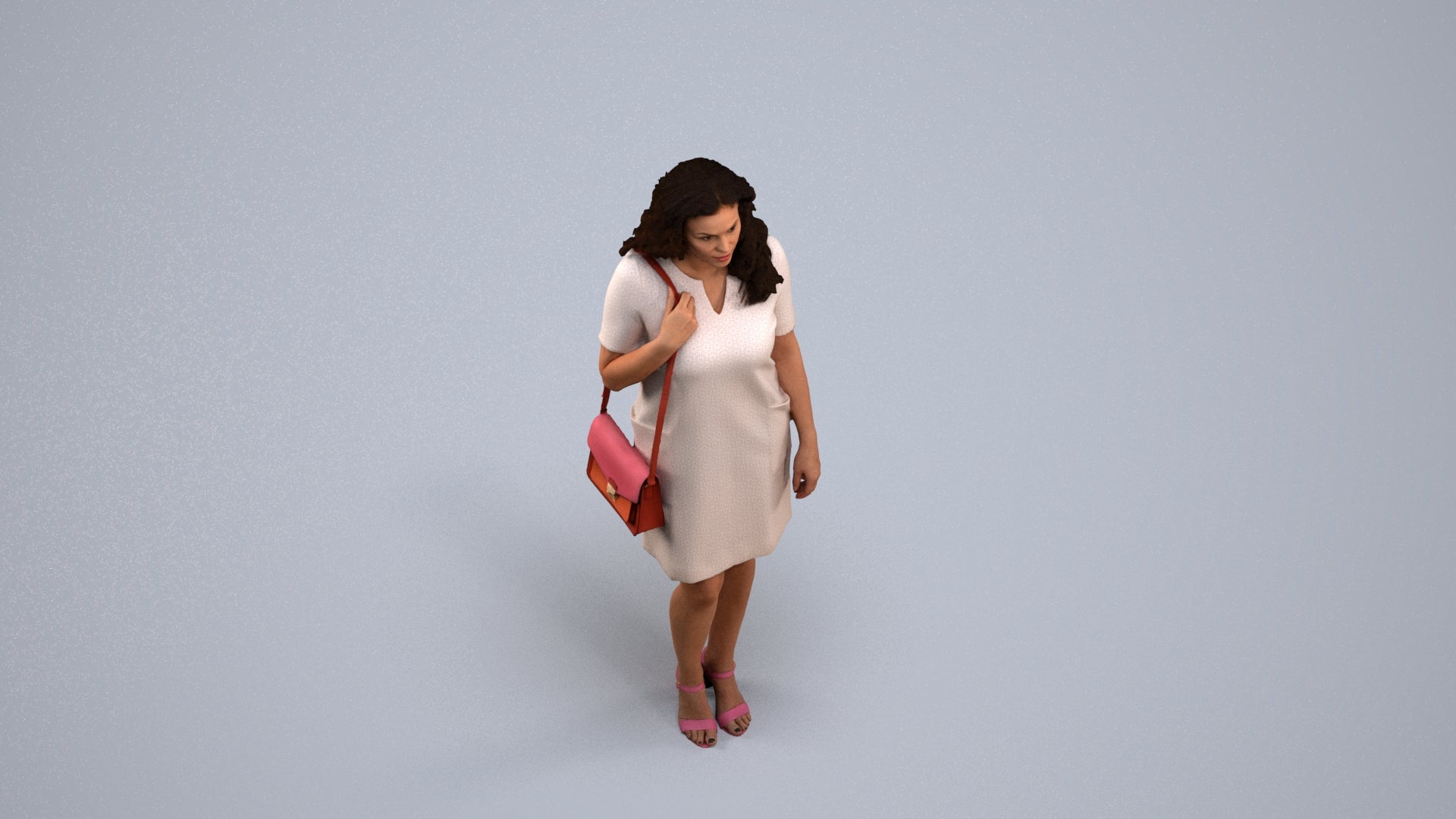 realistic 3D woman business standing, scanned archviz people for Blender and 3ds Max, back view render