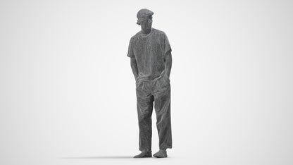 3D scanned man standing casual, photorealistic archviz people for Enscape and SketchUp, wireframe side view