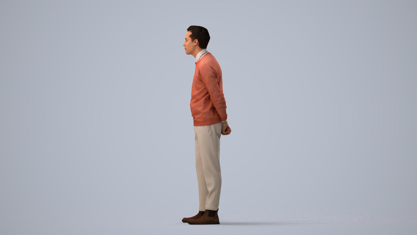 realistic 3D man casual business, scanned archviz people for Blender and 3ds Max, three-quarter view render