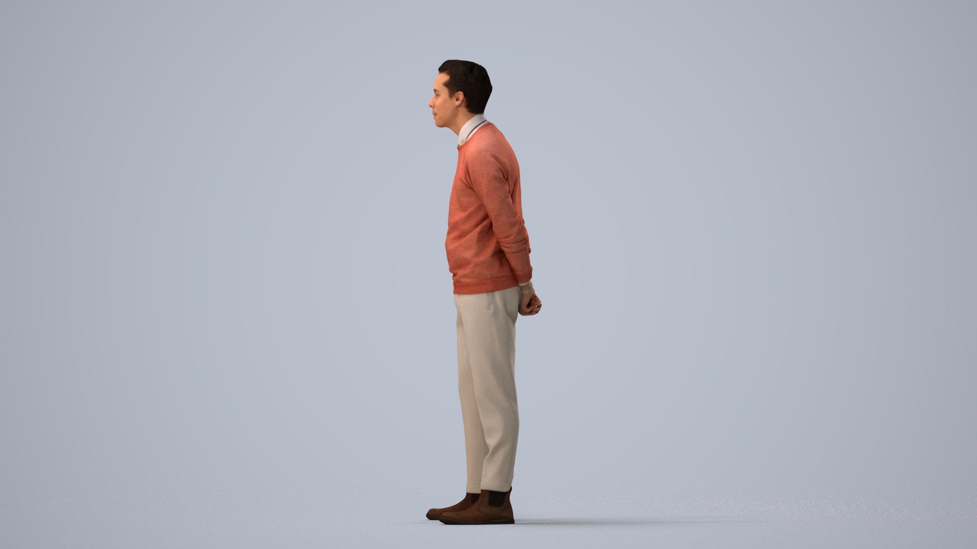 realistic 3D man casual business, scanned archviz people for Blender and 3ds Max, three-quarter view render