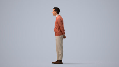 realistic 3D man casual business, scanned archviz people for Blender and 3ds Max, three-quarter view render