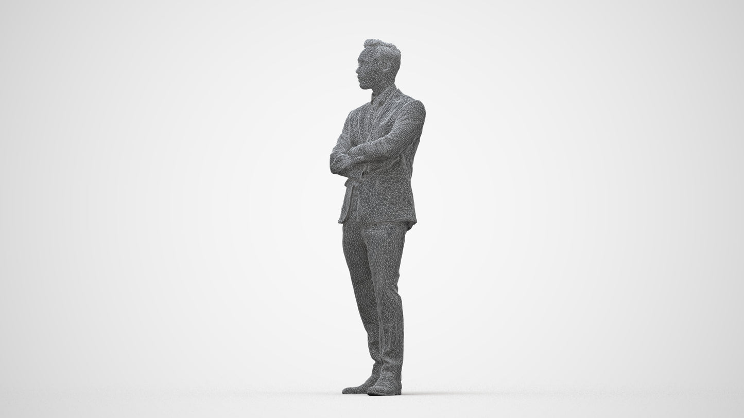 realistic 3D human man formal business, archviz people FBX OBJ for Blender, wireframe back view