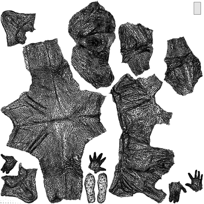 3D scanned woman standing casual, photorealistic archviz people for Enscape and SketchUp, wireframe top-down view