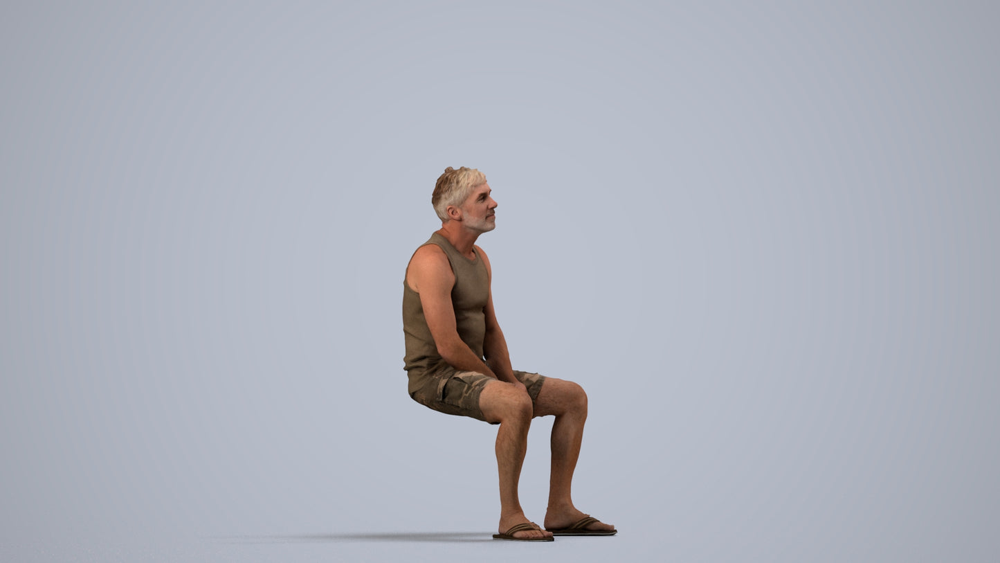 scanned 3D man casual sitting, photogrammetry people for Enscape and V-Ray, side view render