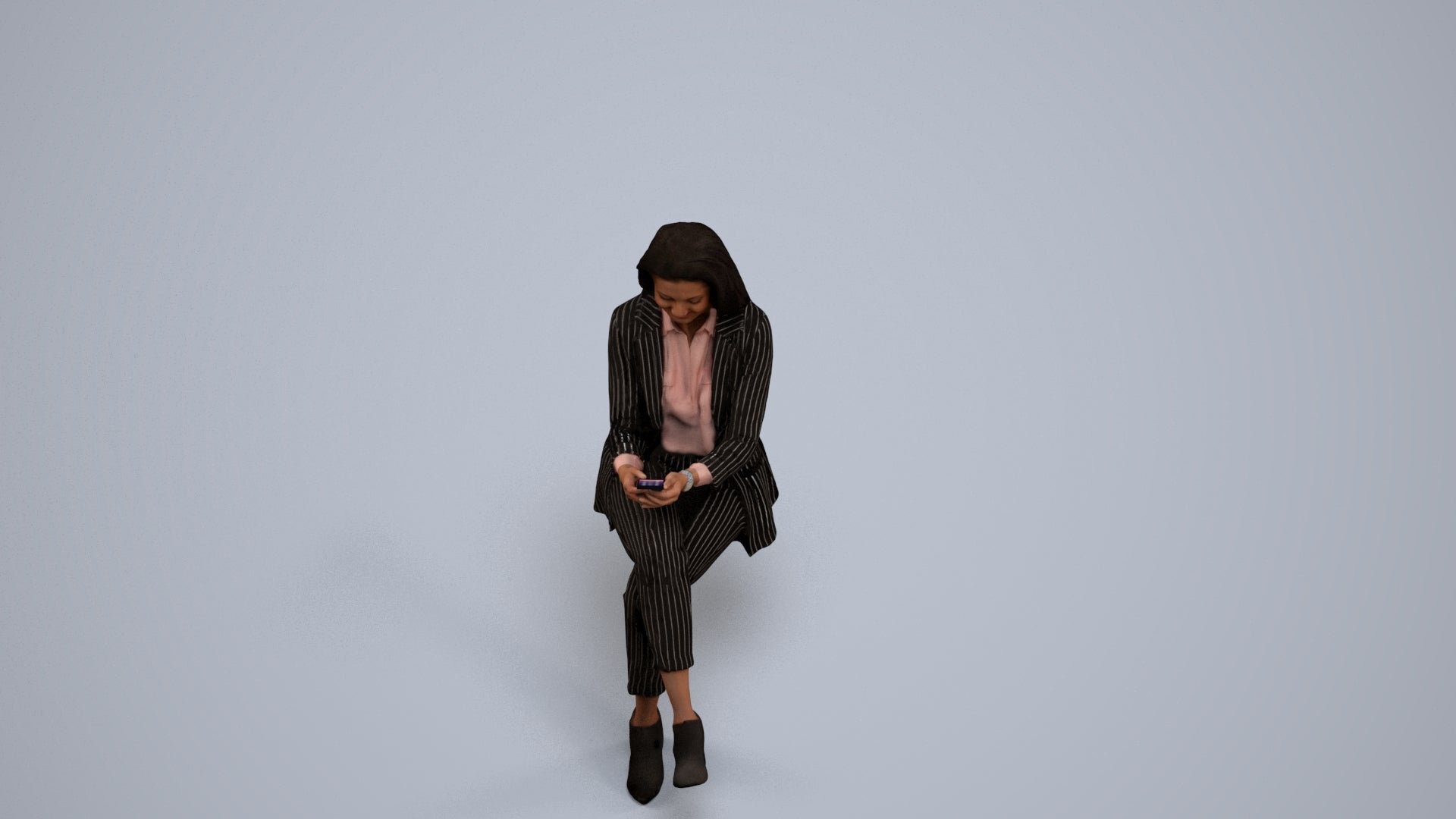 realistic 3D human woman business, archviz people FBX OBJ for Blender, back view render