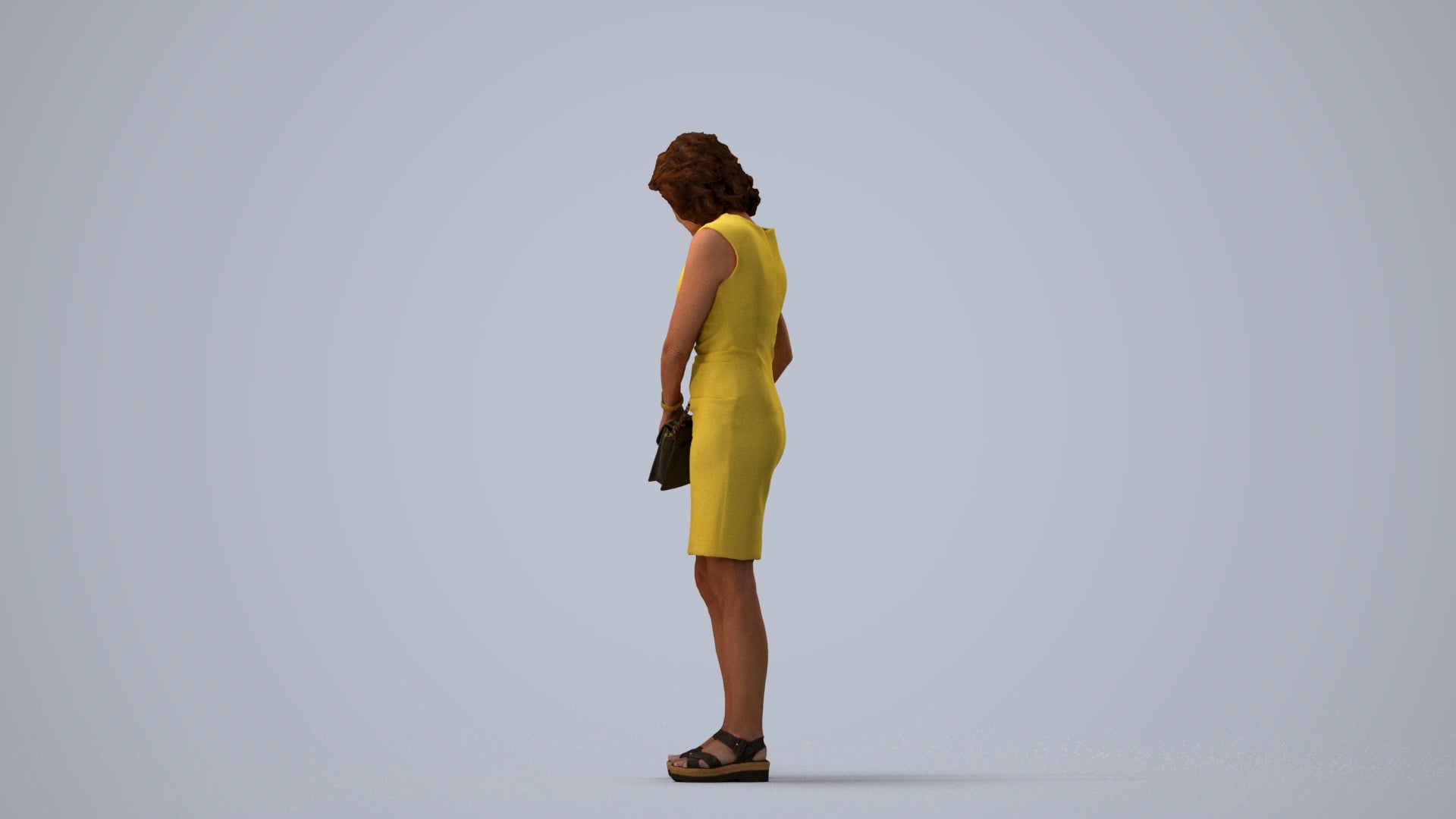 photogrammetry 3D woman business standing, realistic human model archviz FBX, three-quarter view render