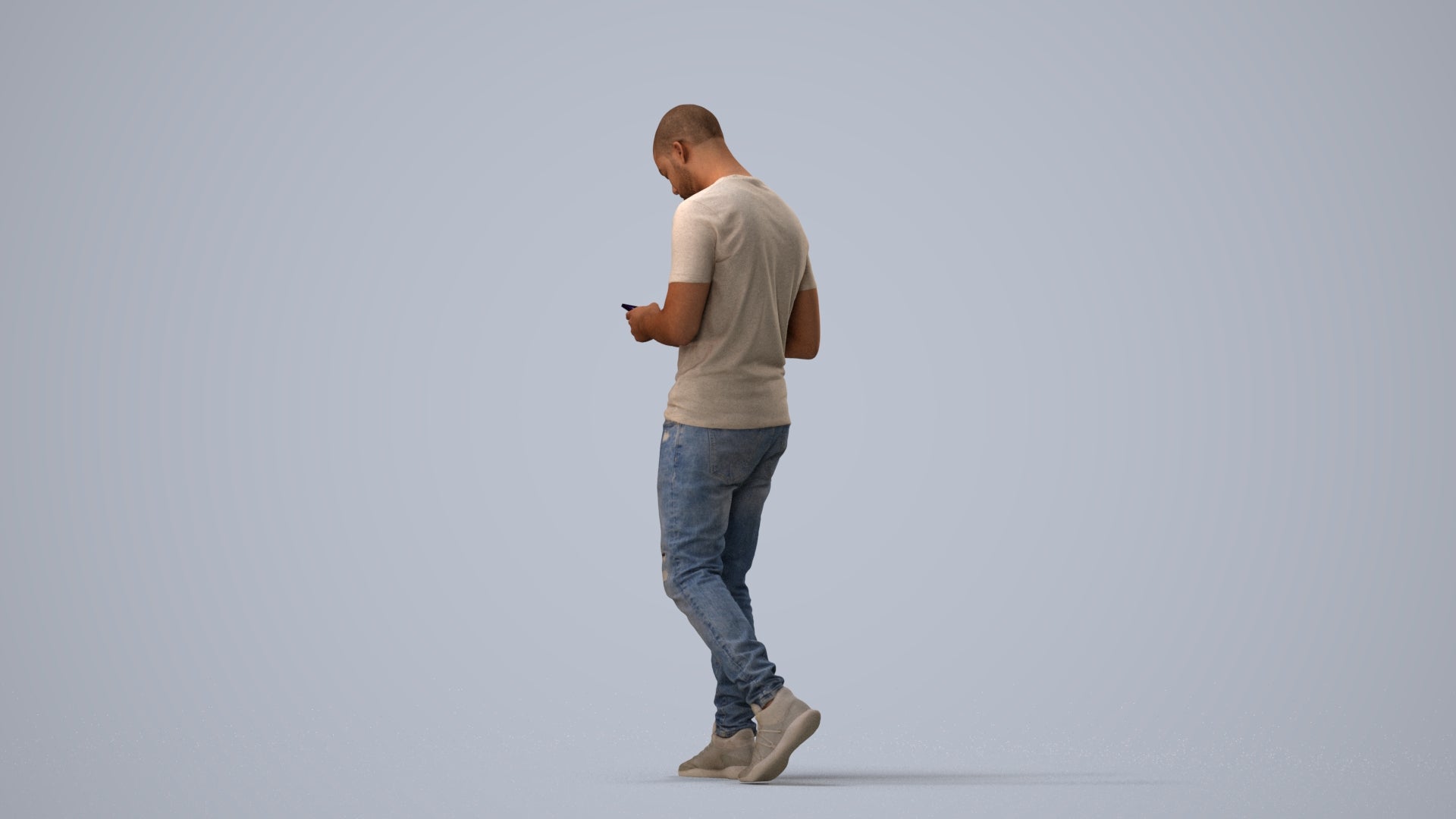 3D scanned man walking casual, photorealistic archviz people for Enscape and SketchUp, three-quarter view render