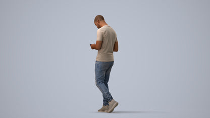 3D scanned man walking casual, photorealistic archviz people for Enscape and SketchUp, three-quarter view render