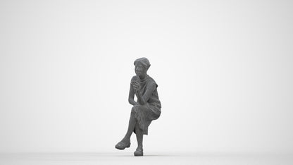 scanned 3D woman casual sitting, photogrammetry people for Enscape and V-Ray, wireframe back view