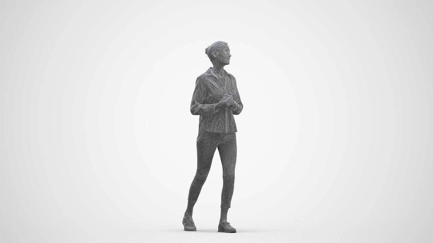 3D scanned senior woman standing casual, photorealistic archviz people for Enscape and SketchUp