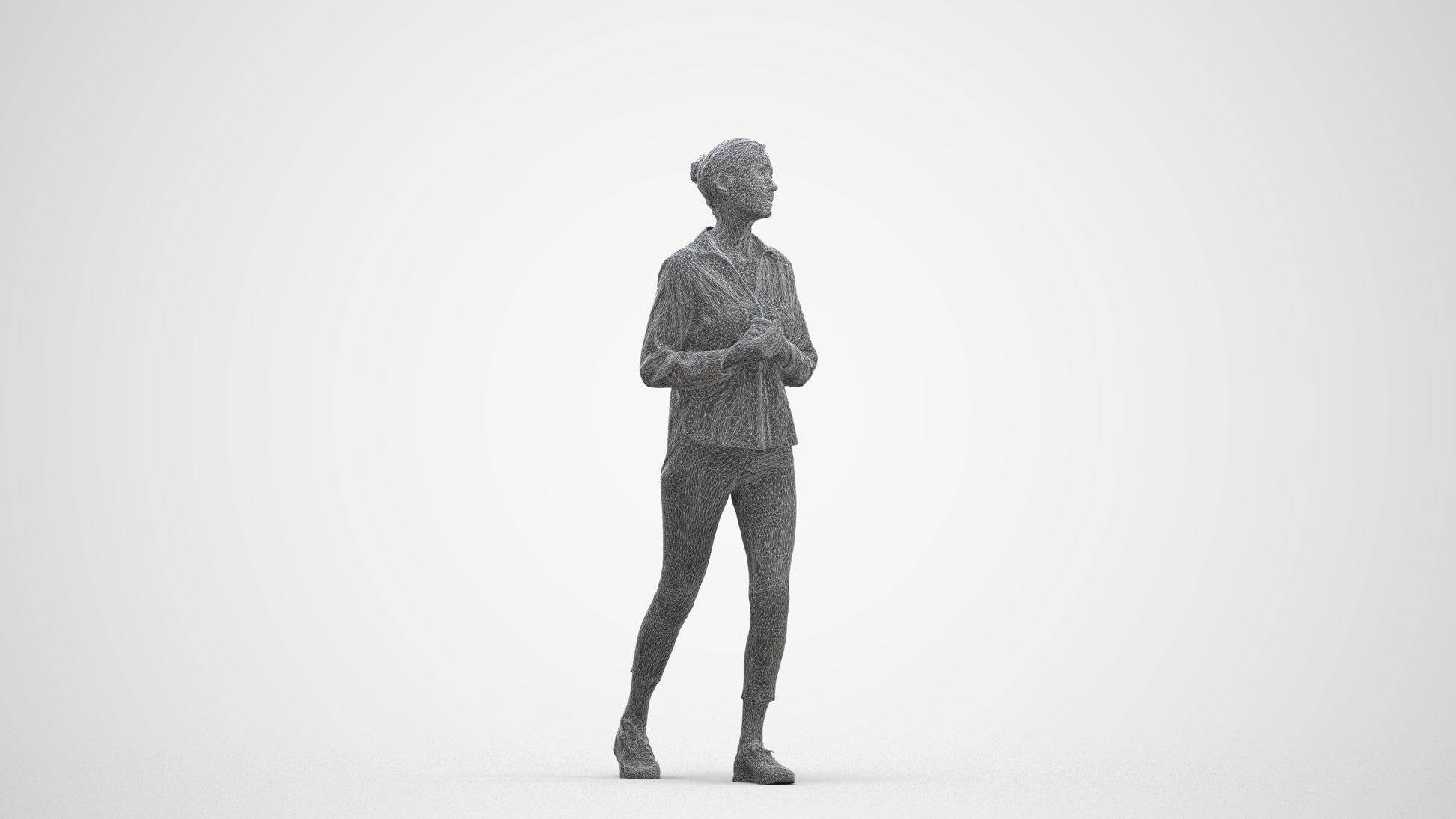 3D scanned senior woman standing casual, photorealistic archviz people for Enscape and SketchUp