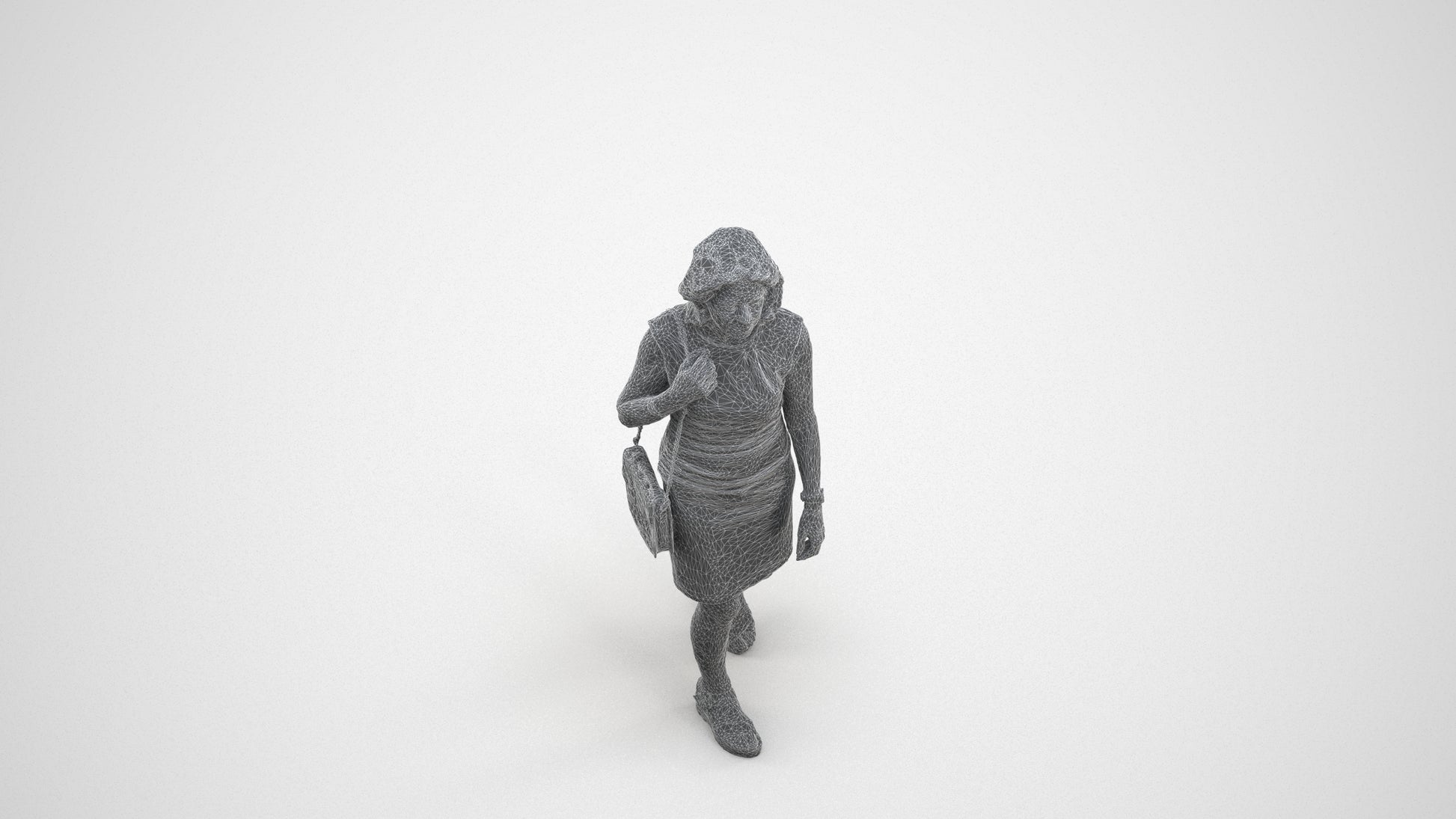 realistic 3D people woman business walking, render-ready for V-Ray and Corona, FBX OBJ, wireframe three-quarter view