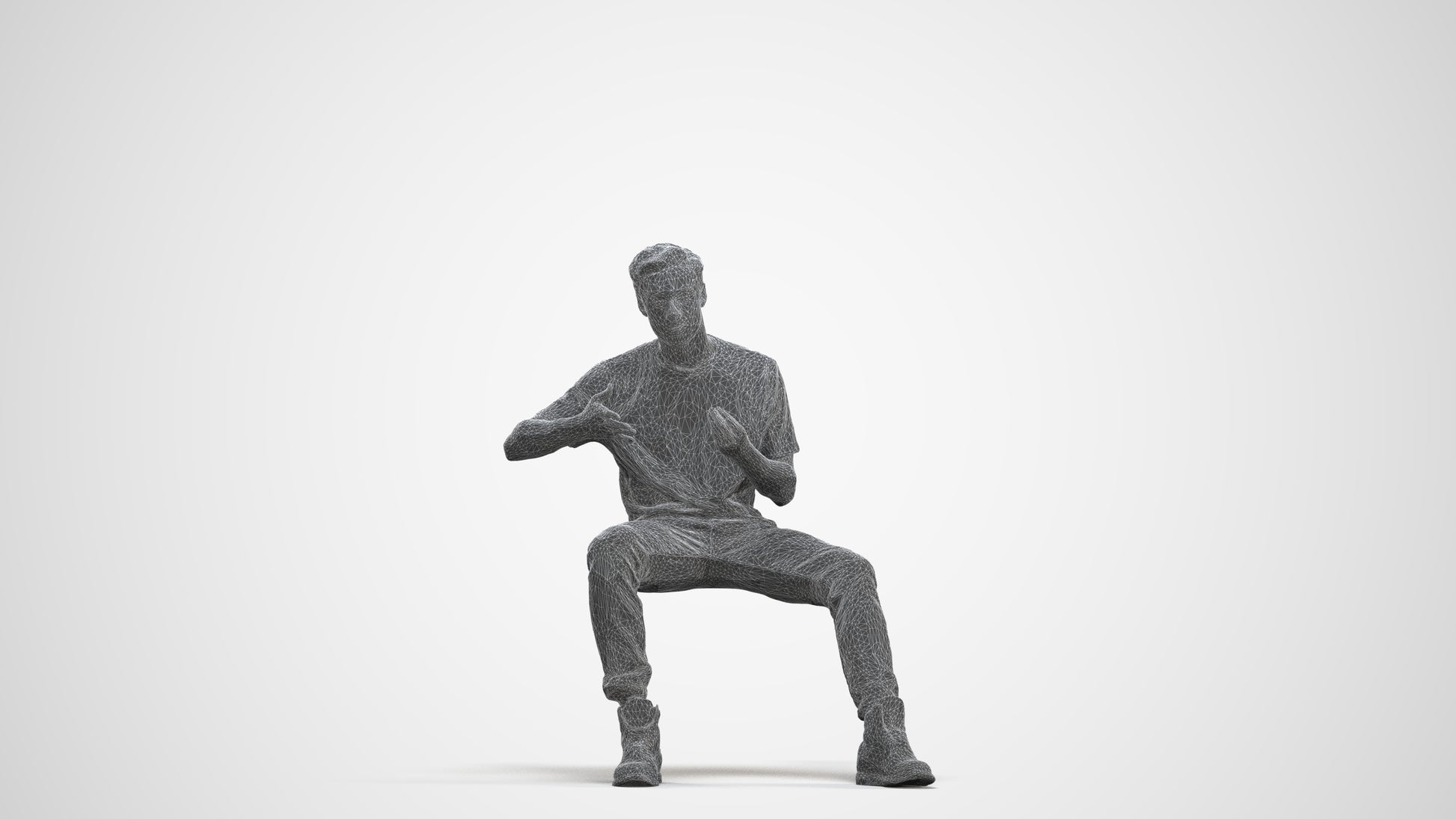 realistic 3D man casual sitting, scanned archviz people for Blender and 3ds Max, three-quarter front view render