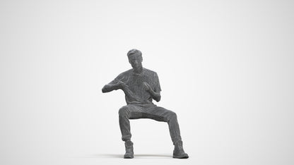 realistic 3D man casual sitting, scanned archviz people for Blender and 3ds Max, three-quarter front view render