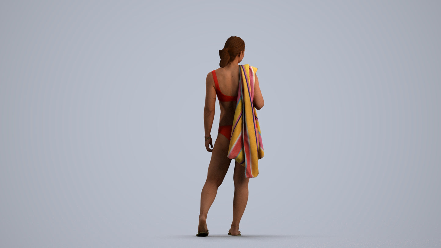 realistic 3D woman pool, scanned archviz people for Blender and 3ds Max, front view render