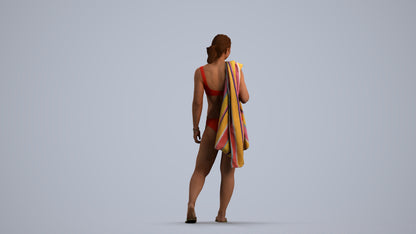 realistic 3D woman pool, scanned archviz people for Blender and 3ds Max, front view render