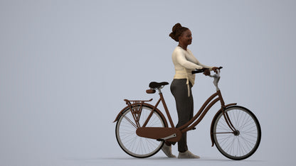 realistic 3D woman casual cycling, scanned archviz people for Blender and 3ds Max, side view render