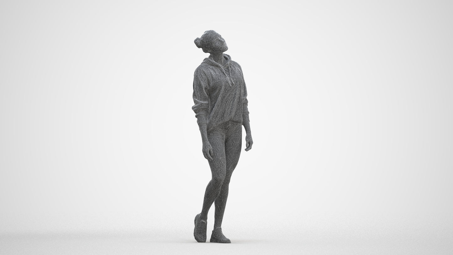 realistic 3D people woman casual walking, render-ready for V-Ray and Corona, FBX OBJ, three-quarter front view render