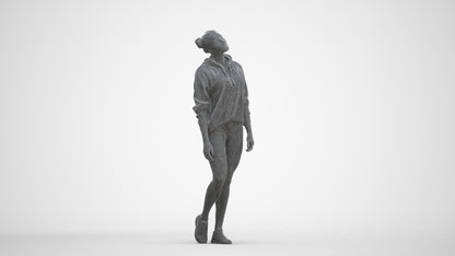 realistic 3D people woman casual walking, render-ready for V-Ray and Corona, FBX OBJ, three-quarter front view render