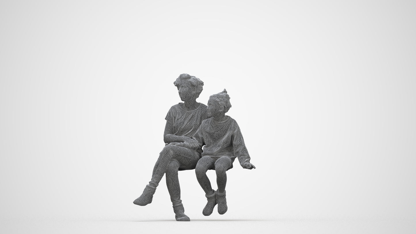 realistic 3D people girl kids, render-ready for V-Ray and Corona, FBX OBJ, wireframe back view