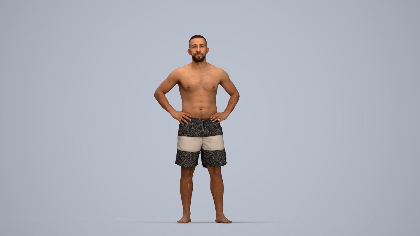 realistic 3D human man pool, archviz people FBX OBJ for Blender, top-down view render