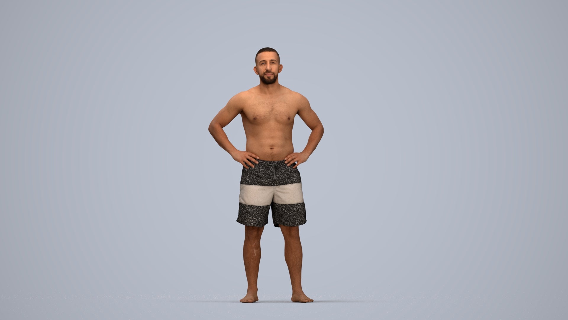 realistic 3D human man pool, archviz people FBX OBJ for Blender, top-down view render