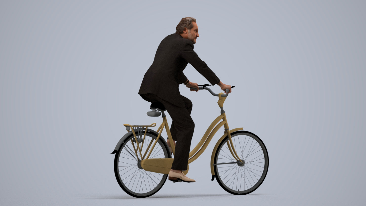 realistic 3D people man business cycling, render-ready for V-Ray and Corona, FBX OBJ, side view render