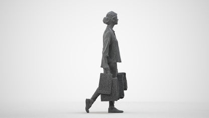 3D scanned woman shopping casual, photorealistic archviz people for Enscape and SketchUp, wireframe side view