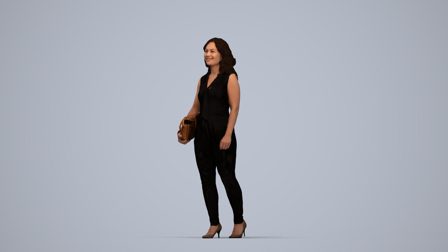 realistic 3D human woman casual standing, archviz people FBX OBJ for Blender, top-down view render