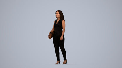 realistic 3D human woman casual standing, archviz people FBX OBJ for Blender, top-down view render