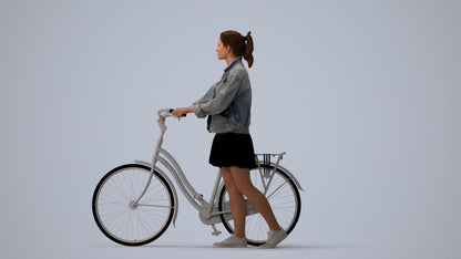 scanned 3D woman casual cycling, photogrammetry people for Enscape and V-Ray, three-quarter view render