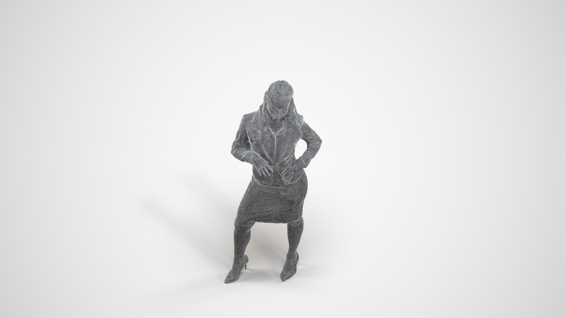 photogrammetry 3D woman business, realistic human model archviz FBX, wireframe three-quarter view