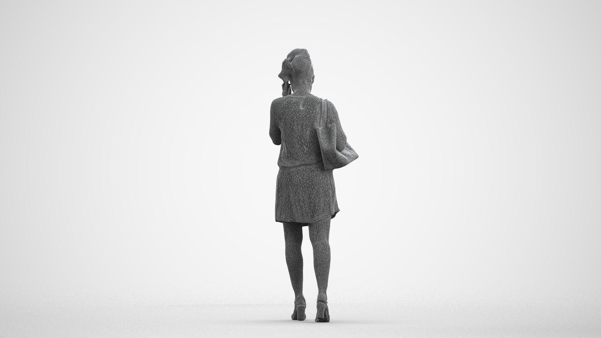 3D people model woman casual walking, scanned human for 3ds Max rendering, wireframe front view
