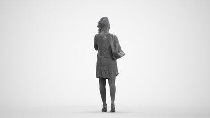 3D people model woman casual walking, scanned human for 3ds Max rendering, wireframe front view