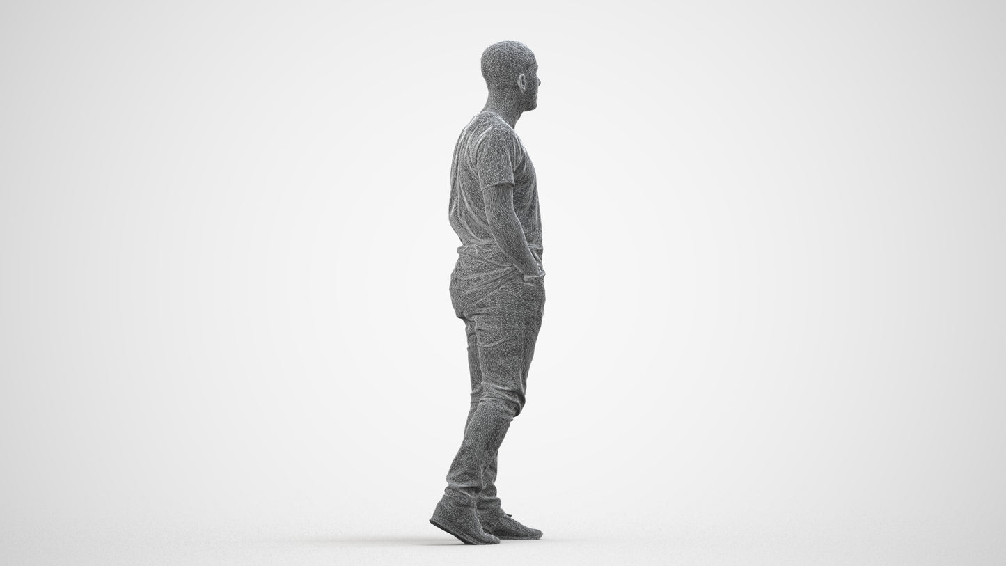scanned 3D man casual walking, photogrammetry people for Enscape and V-Ray, wireframe side view