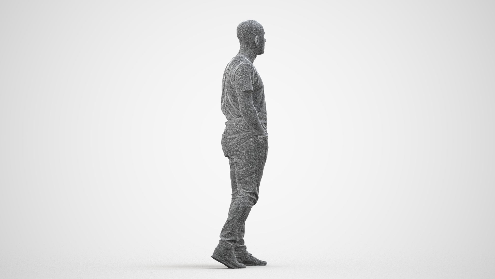 scanned 3D man casual walking, photogrammetry people for Enscape and V-Ray, wireframe side view