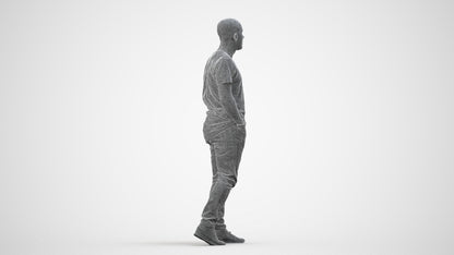 scanned 3D man casual walking, photogrammetry people for Enscape and V-Ray, wireframe side view