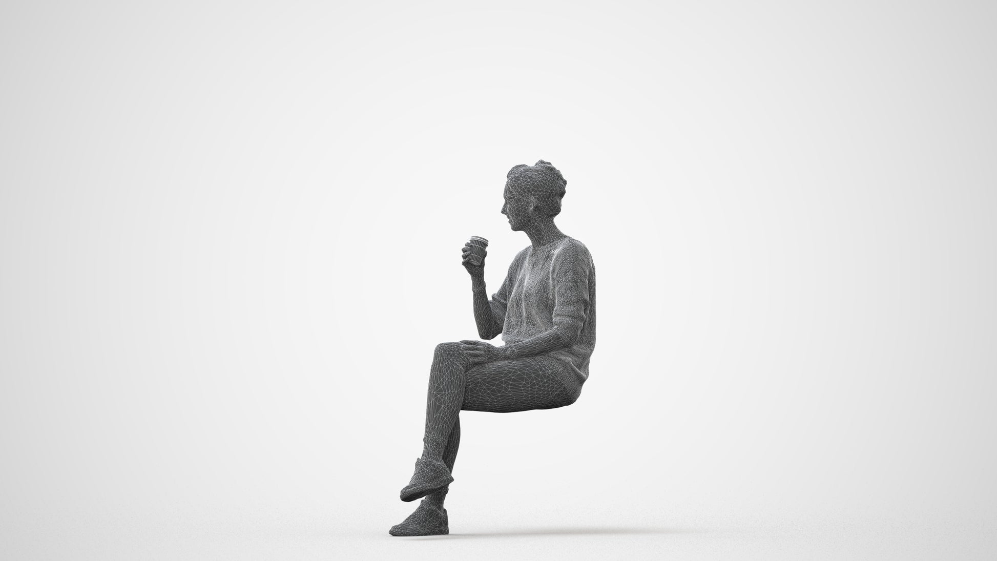 scanned 3D woman casual sitting, photogrammetry people for Enscape and V-Ray, square thumbnail