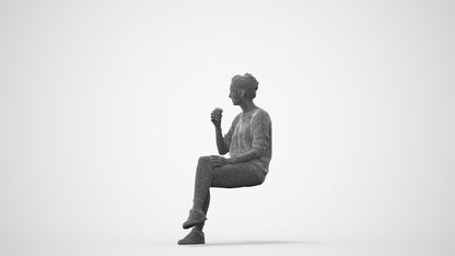 scanned 3D woman casual sitting, photogrammetry people for Enscape and V-Ray, square thumbnail