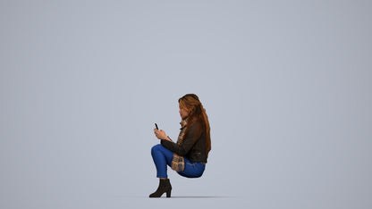 photogrammetry 3D woman casual sitting, realistic human model archviz FBX, top-down view render